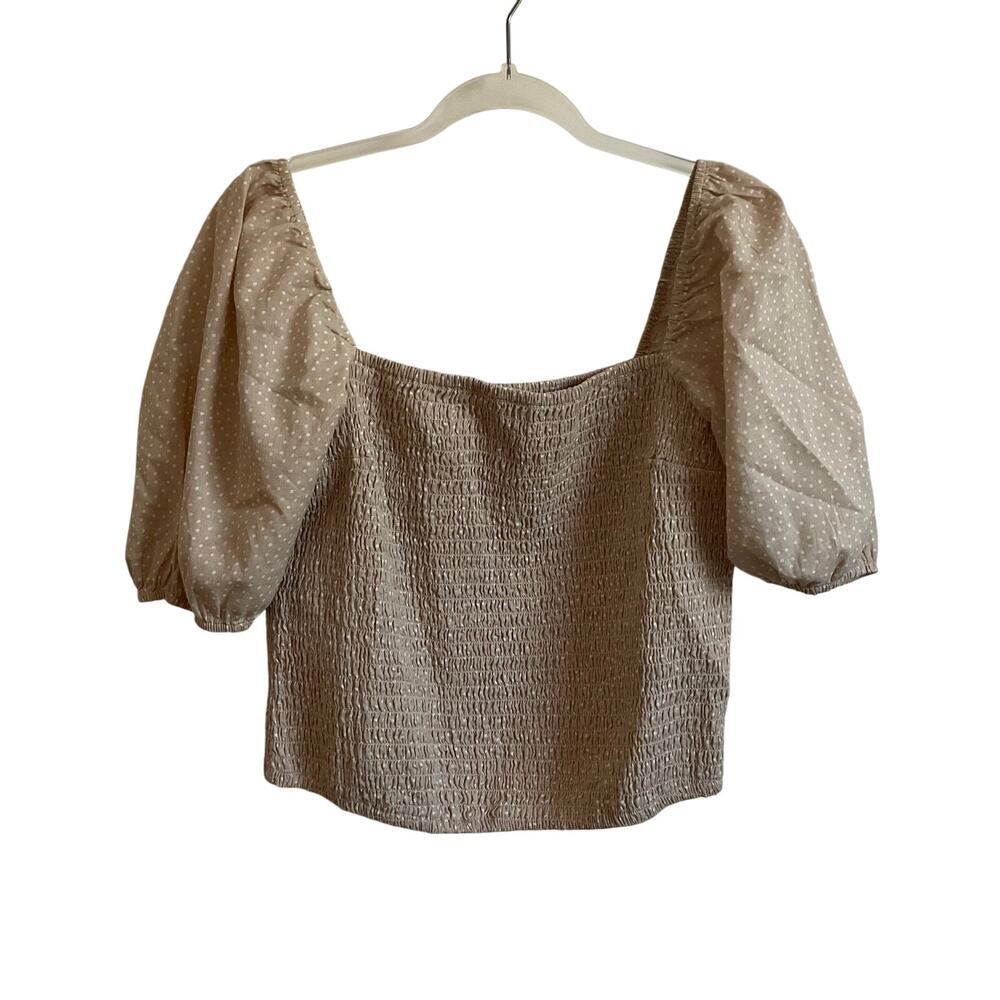 Abercrombie & Fitch Polka Dot Puff Sleeve Smocked Cotton Blouse‎ - Size XL